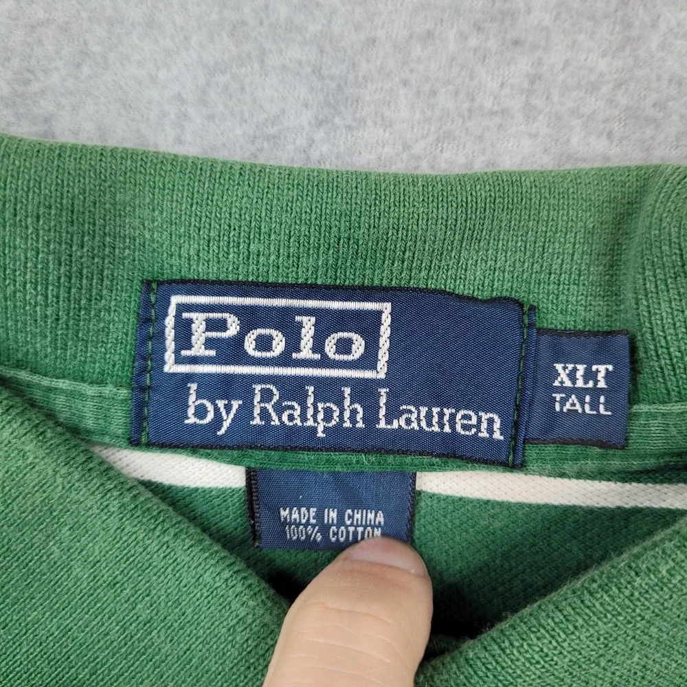 Polo Ralph Lauren Polo Shirt Mens XLT Green Striped Short Sleeve Cotton Tall